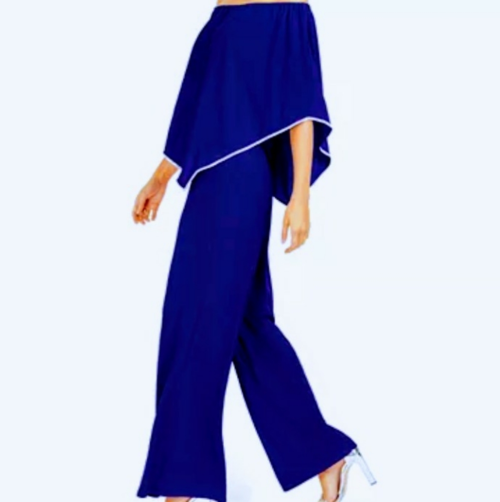Blue Embellished Cape Jumpsuit